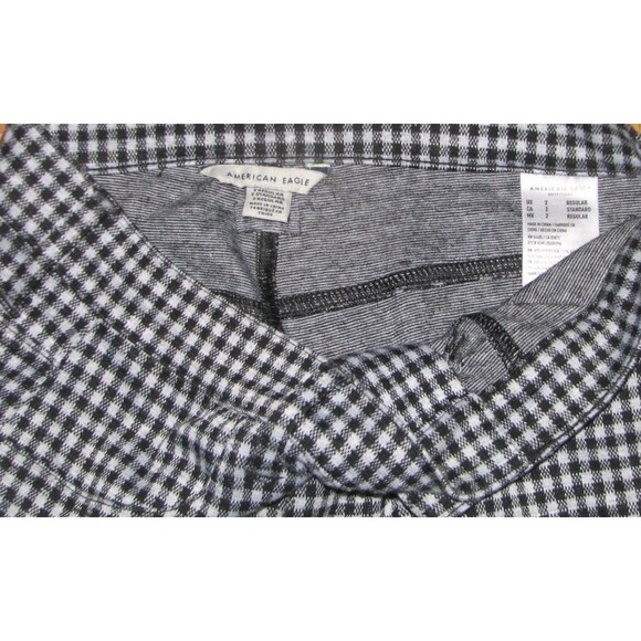 American Eagle Black & White Gingham Plaid Checked Pants Womens 2 Stretch - Picture 3 of 5